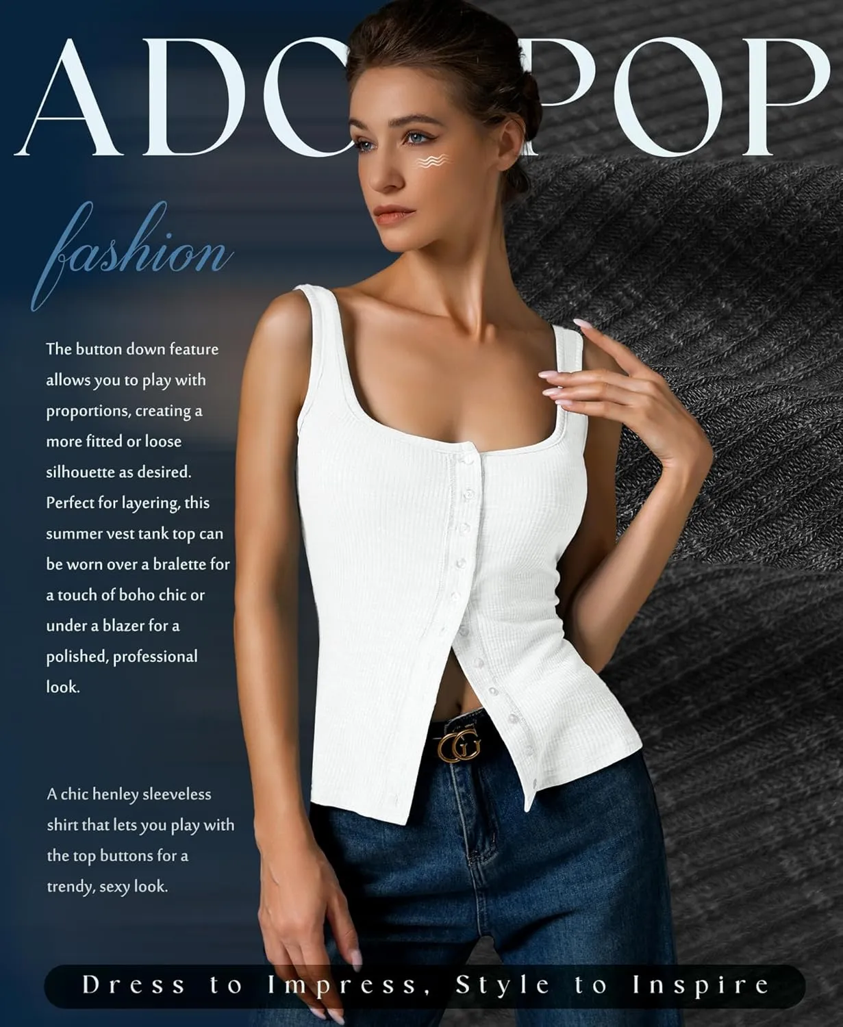 Womens Ribbed Tank Tops - Sleeveless Blouses Button Down Henley Shirts Summer Vest Cami Top