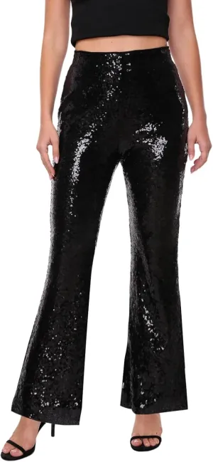 Womens Sequin Pants Glitter Bell Bottoms Casual High Waist Wide Leg Flare Trousers Party Disco Clubwear