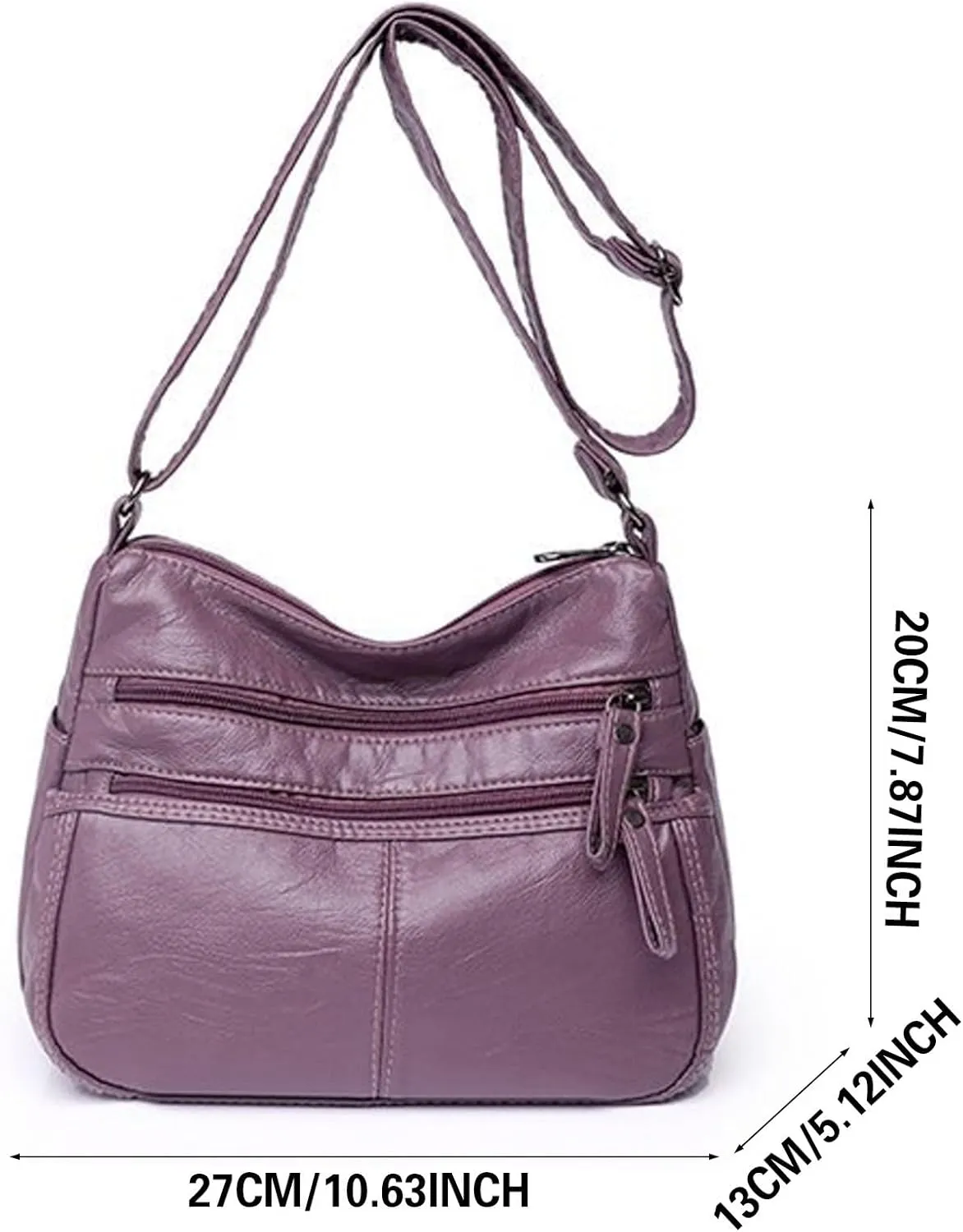 Womens Shoulder Handbag Fashion Casual Women's Retro Soft Leather Zipper Double Pocket Shoulder Messenger Bag