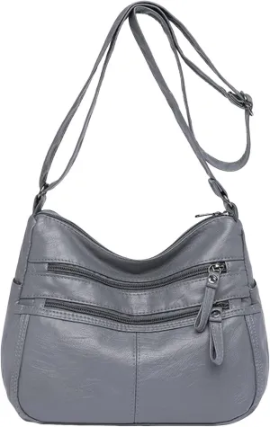 Womens Shoulder Handbag Fashion Casual Women's Retro Soft Leather Zipper Double Pocket Shoulder Messenger Bag