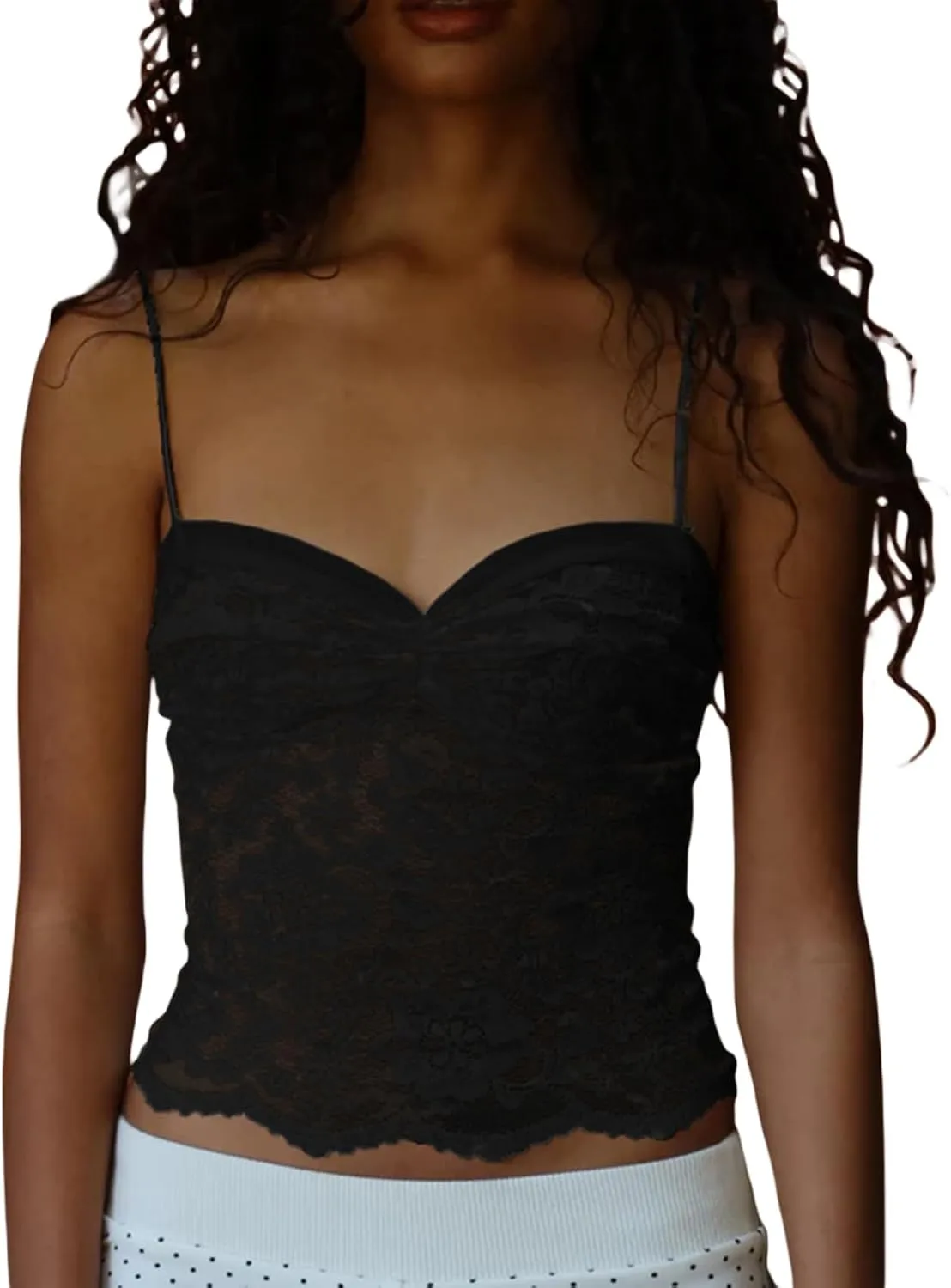 Women's Summer Camisoles Tops Lace Floral Spaghetti Straps Slim Fit Knit Going Out Streetwear