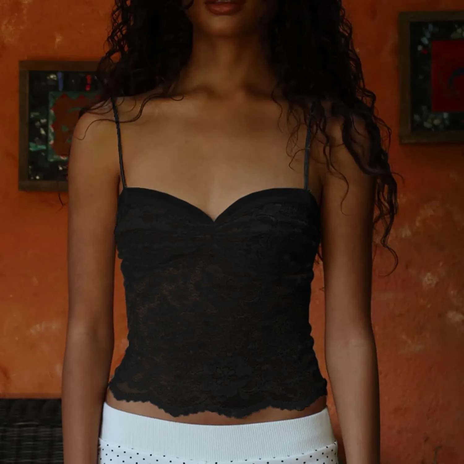 Women's Summer Camisoles Tops Lace Floral Spaghetti Straps Slim Fit Knit Going Out Streetwear