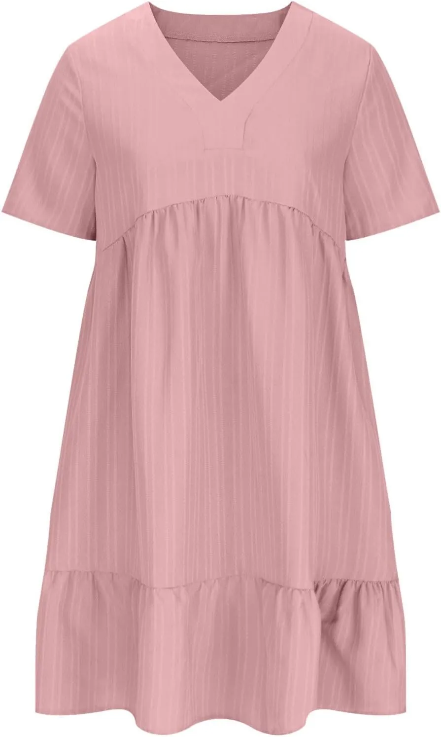 Womens Summer Dress Short Sleeve V Neck Midi Dresses Fashion Casual Fit Flowy Tiered Boho Beach Vacation Sundress