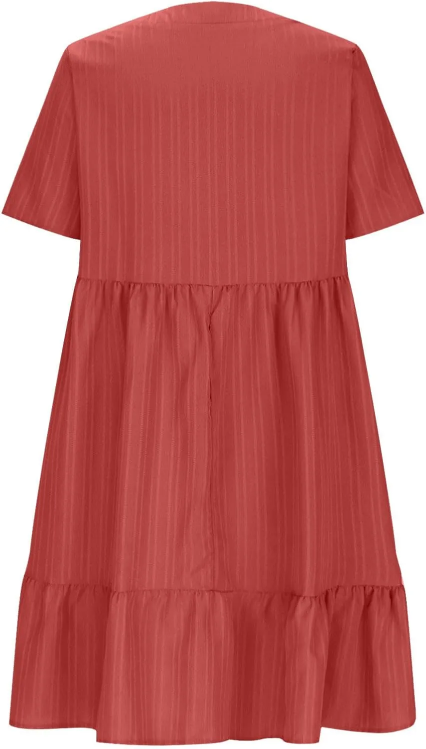 Womens Summer Dress Short Sleeve V Neck Midi Dresses Fashion Casual Fit Flowy Tiered Boho Beach Vacation Sundress