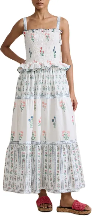 Womens Summer Flowy Smocked Beach Dresses Y2K Floral Contrast Color Boho Shoulder Tie Shirred Maxi Dress Sundresses