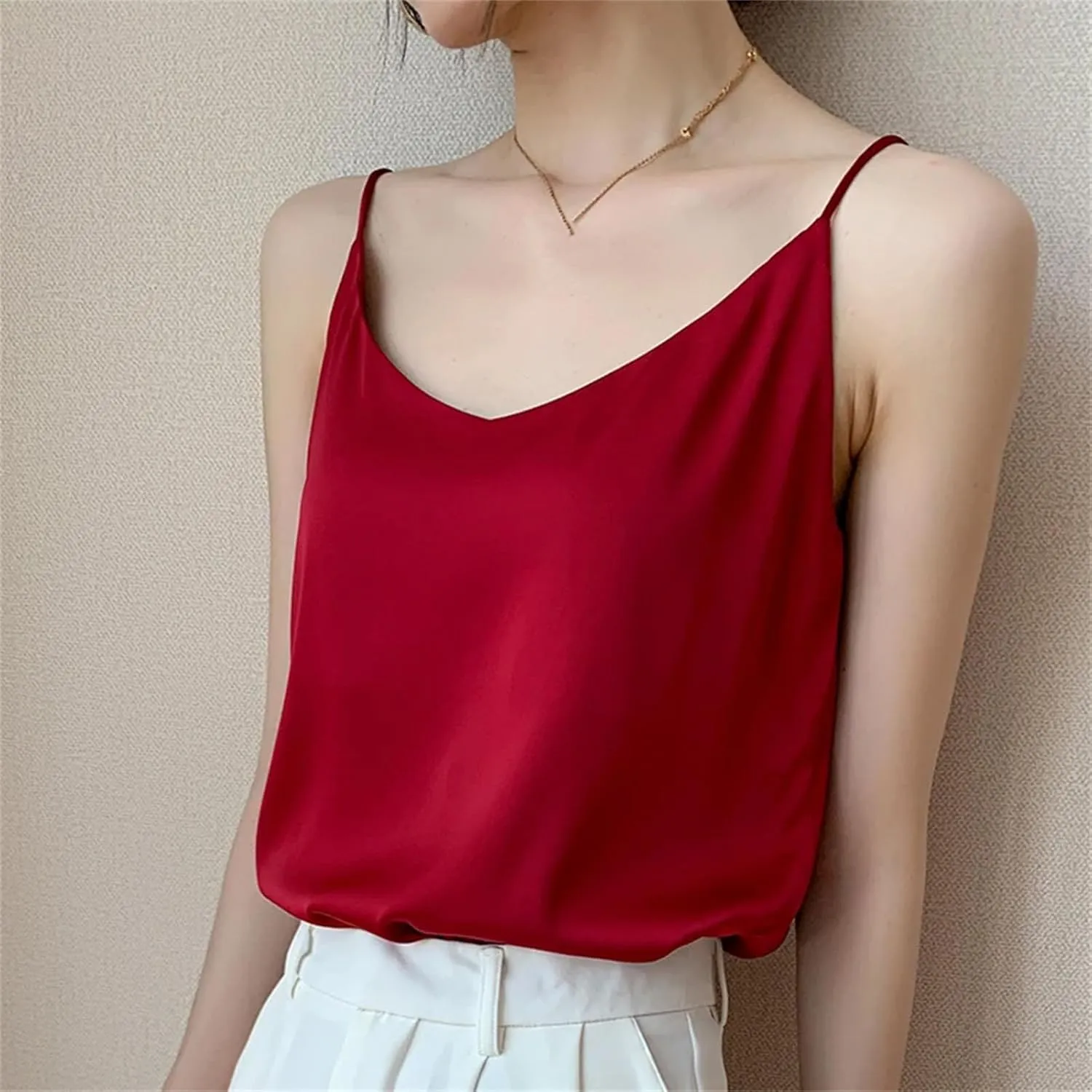 Women's V-Neck Silk Camisole Summer All-Match Bottoming Shirt Loose Fit Sleeveless Blouses