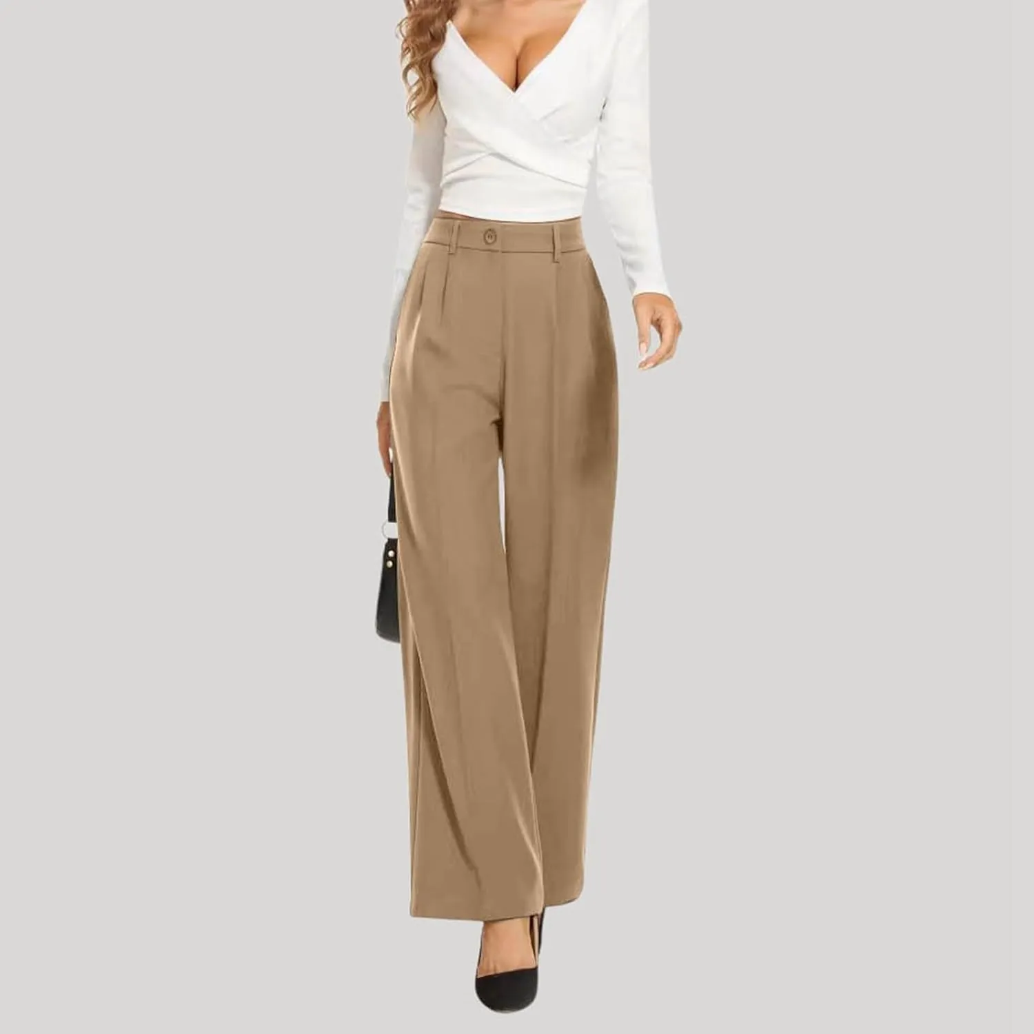 Womens Wide Leg Sweatpants Winter Joggers Work Thermal with Pockets Barrel Pants High Waisted
