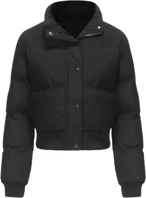Women's Winter Puffer Jacket, High Neck, Short Length, Long Sleeve, Casual Fit, Cotton Padded Coat