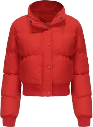 Women's Winter Puffer Jacket, High Neck, Short Length, Long Sleeve, Casual Fit, Cotton Padded Coat