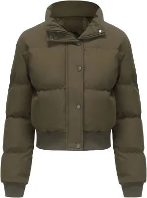 Women's Winter Puffer Jacket, High Neck, Short Length, Long Sleeve, Casual Fit, Cotton Padded Coat