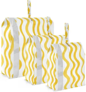 yellow Long wavy patterns3 Set Packing Travel Organizer Foldable Garment Bag Closet Storage Travel Space Bags Travel Suitcase