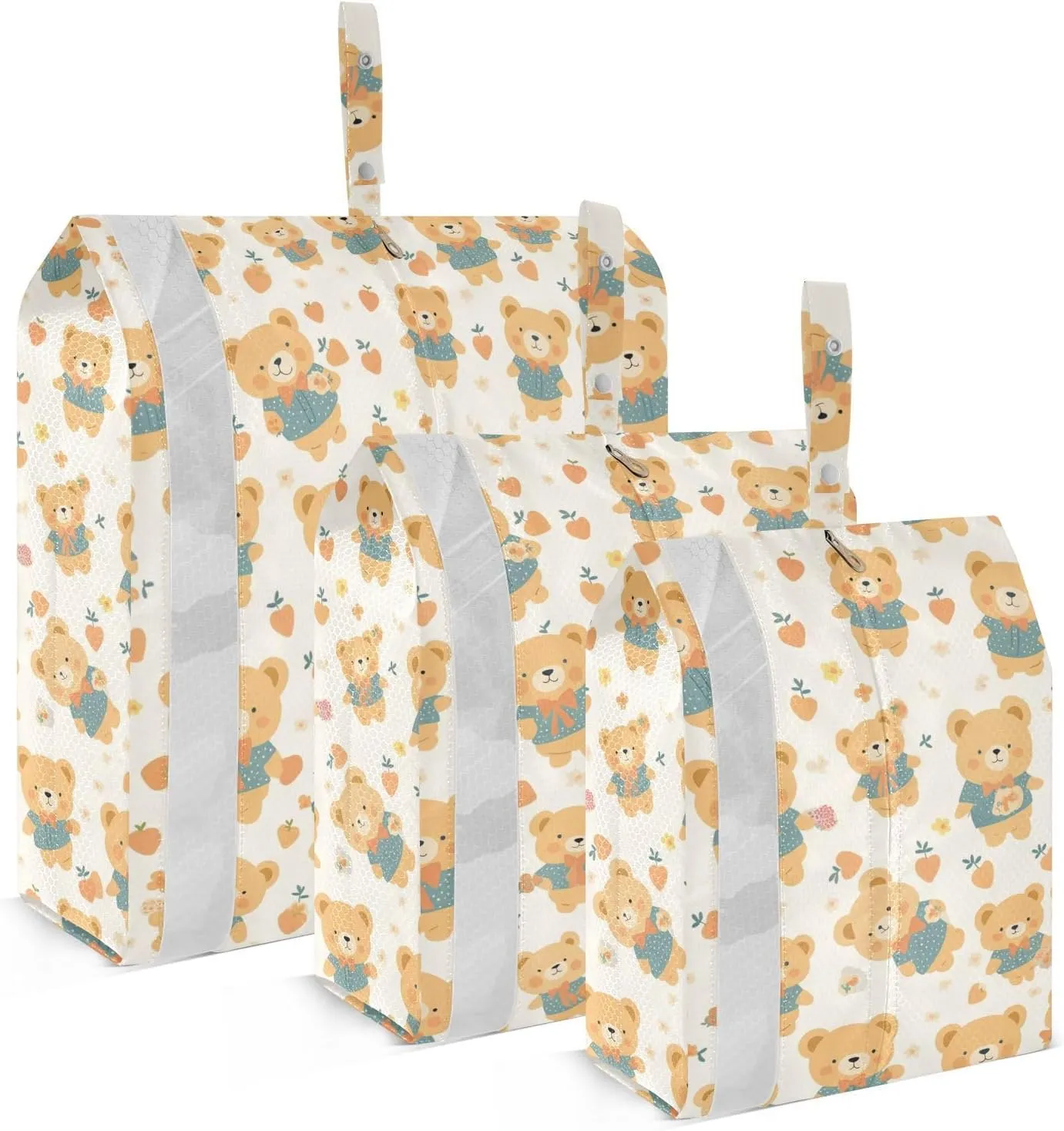 Yellow Retro Bears 3pcs Travel Packing Storage Bags Reusable Folding Closet Organizer Clothing Storage Bags Storage For Bedroom