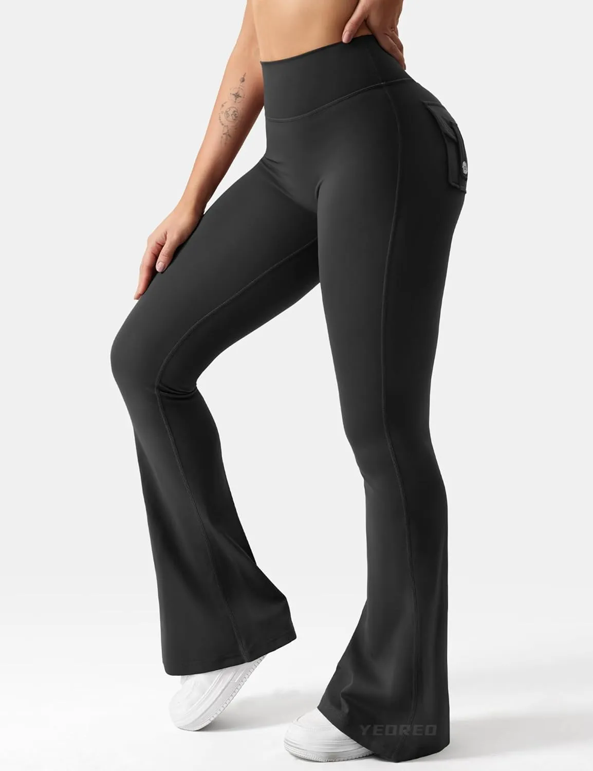 YEOREO CoreFlex Flare Leggings with Pockets for Women Scrunch Workout Leggings Butt Lifting Gym Yoga Pants