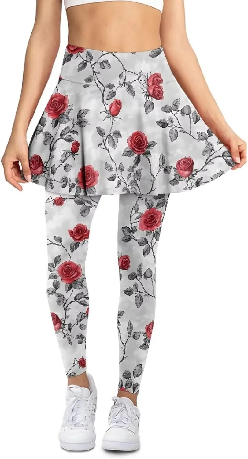 YEXIATODO Women Tennis Skirted Leggings with Pockets Yoga Leggings with Skirts Tennis Pickleball Clothing XS-3XL