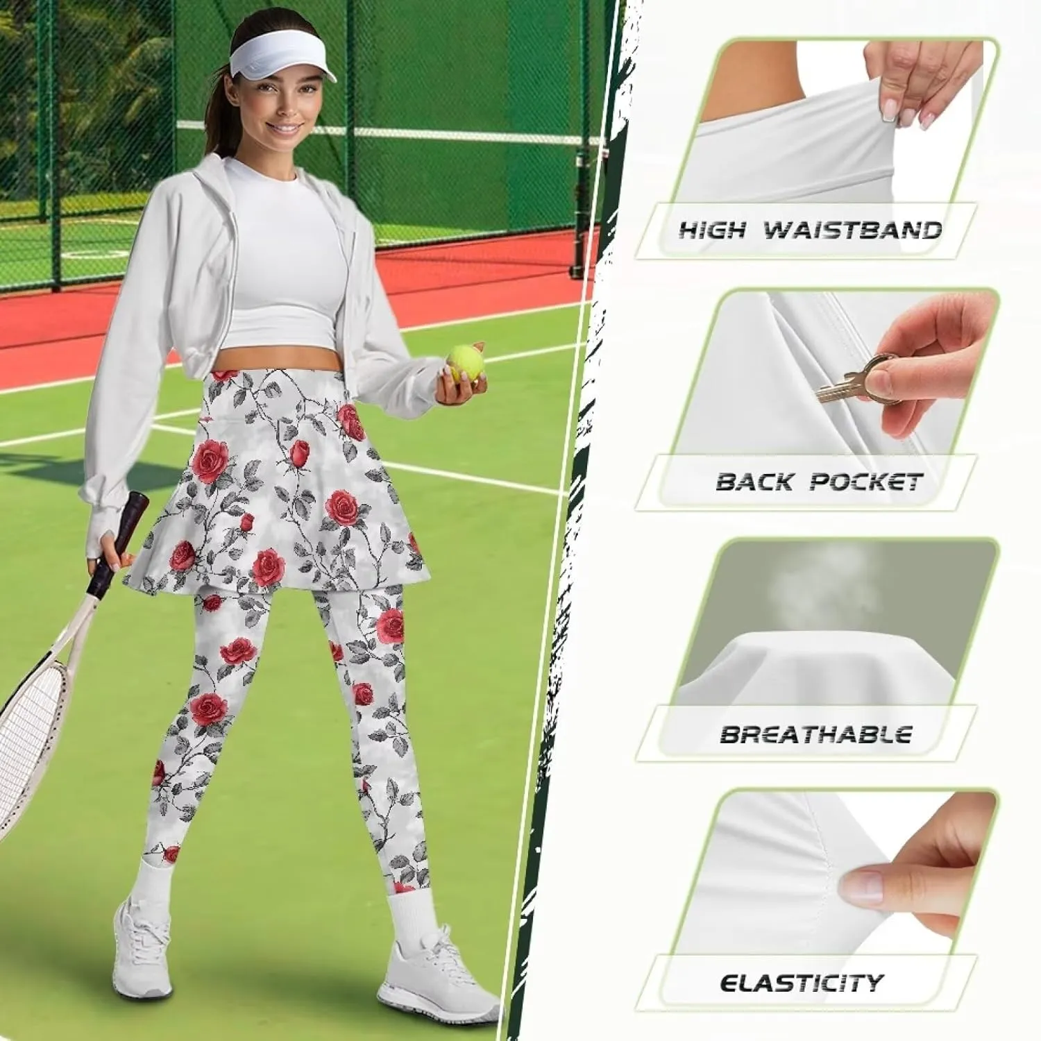 YEXIATODO Women Tennis Skirted Leggings with Pockets Yoga Leggings with Skirts Tennis Pickleball Clothing XS-3XL