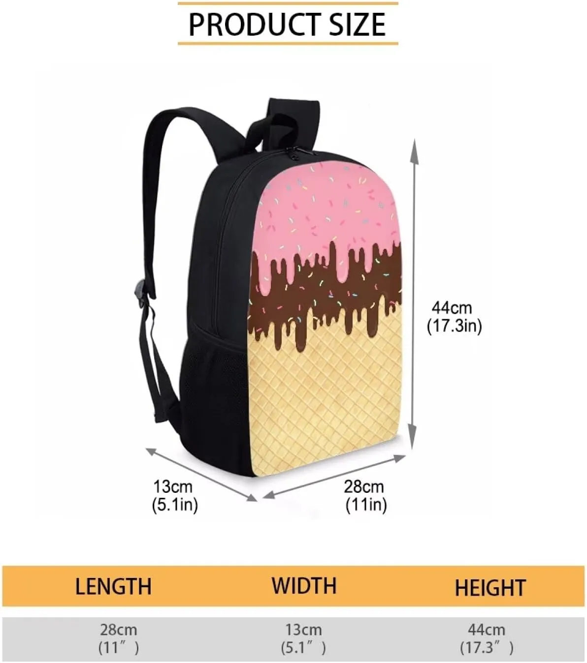 Ystardream Art Ice Cream Kids School Backpack for Teen Girls Boys Book Bag Elementary School Backpack for Girls Travel Basic Water-resistent Teenage Backpacks for Girls Middle School