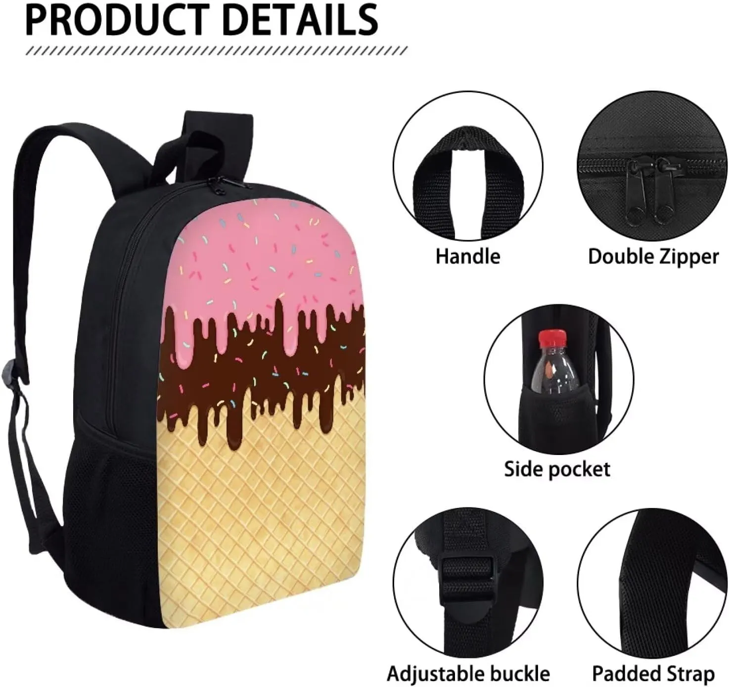 Ystardream Art Ice Cream Kids School Backpack for Teen Girls Boys Book Bag Elementary School Backpack for Girls Travel Basic Water-resistent Teenage Backpacks for Girls Middle School