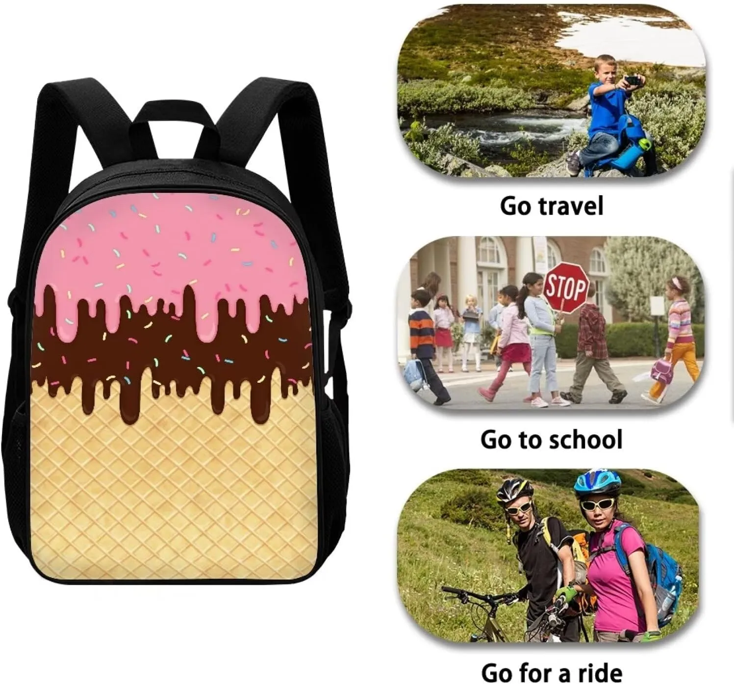 Ystardream Art Ice Cream Kids School Backpack for Teen Girls Boys Book Bag Elementary School Backpack for Girls Travel Basic Water-resistent Teenage Backpacks for Girls Middle School