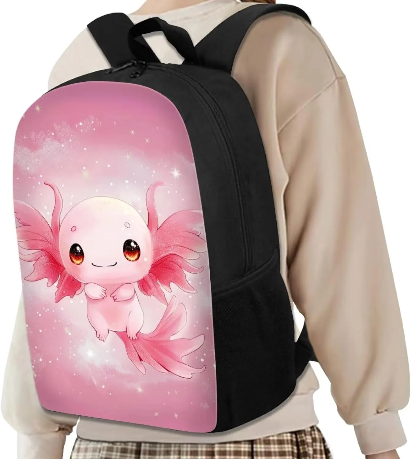 Ystardream Pink Axolotl Backpack for Girls Kids School Bags for Boys 14-16 Large Capacity Lightweight Elementary School Bags Cute Kindergarten Bookbag Middle High School Girly Gift