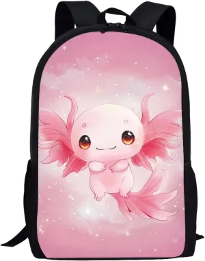 Ystardream Pink Axolotl Backpack for Girls Kids School Bags for Boys 14-16 Large Capacity Lightweight Elementary School Bags Cute Kindergarten Bookbag Middle High School Girly Gift