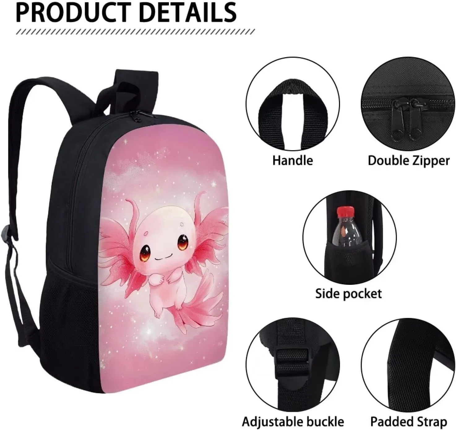 Ystardream Pink Axolotl Backpack for Girls Kids School Bags for Boys 14-16 Large Capacity Lightweight Elementary School Bags Cute Kindergarten Bookbag Middle High School Girly Gift