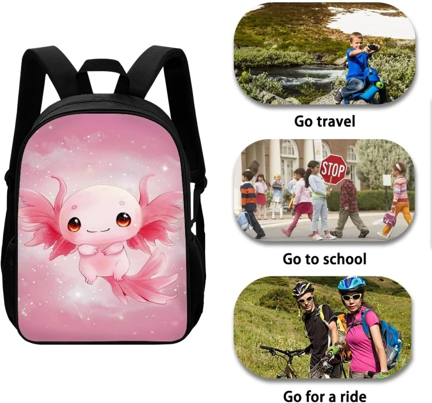 Ystardream Pink Axolotl Backpack for Girls Kids School Bags for Boys 14-16 Large Capacity Lightweight Elementary School Bags Cute Kindergarten Bookbag Middle High School Girly Gift