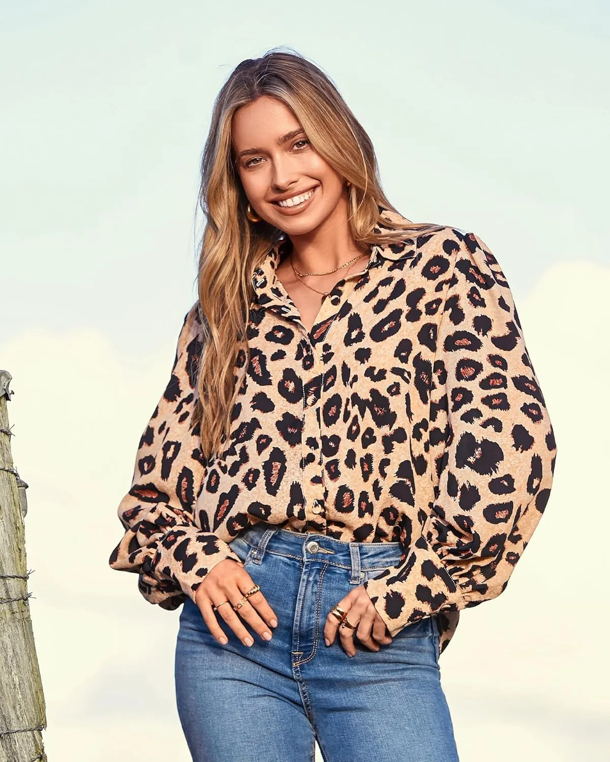 Zeagoo Womens Shirts Button Down Printed Lantern Long Sleeve Blouse Fashion Casual Tops 2025