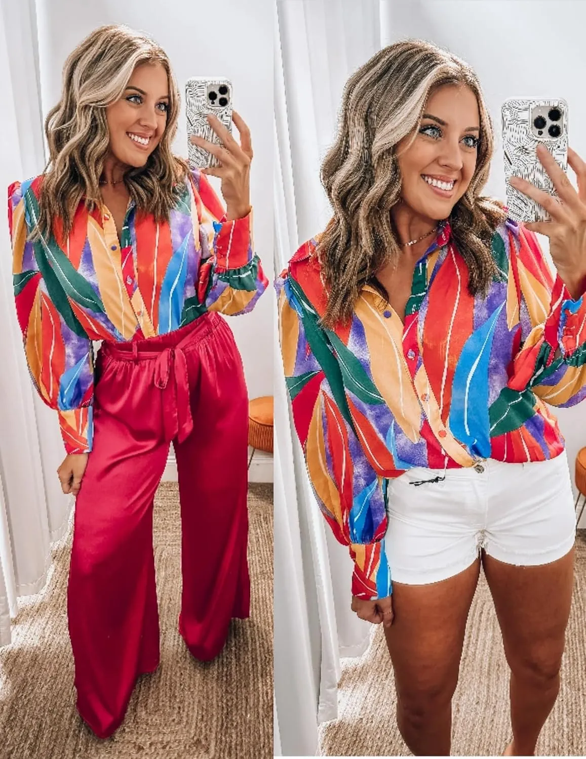 Zeagoo Womens Shirts Button Down Printed Lantern Long Sleeve Blouse Fashion Casual Tops 2025