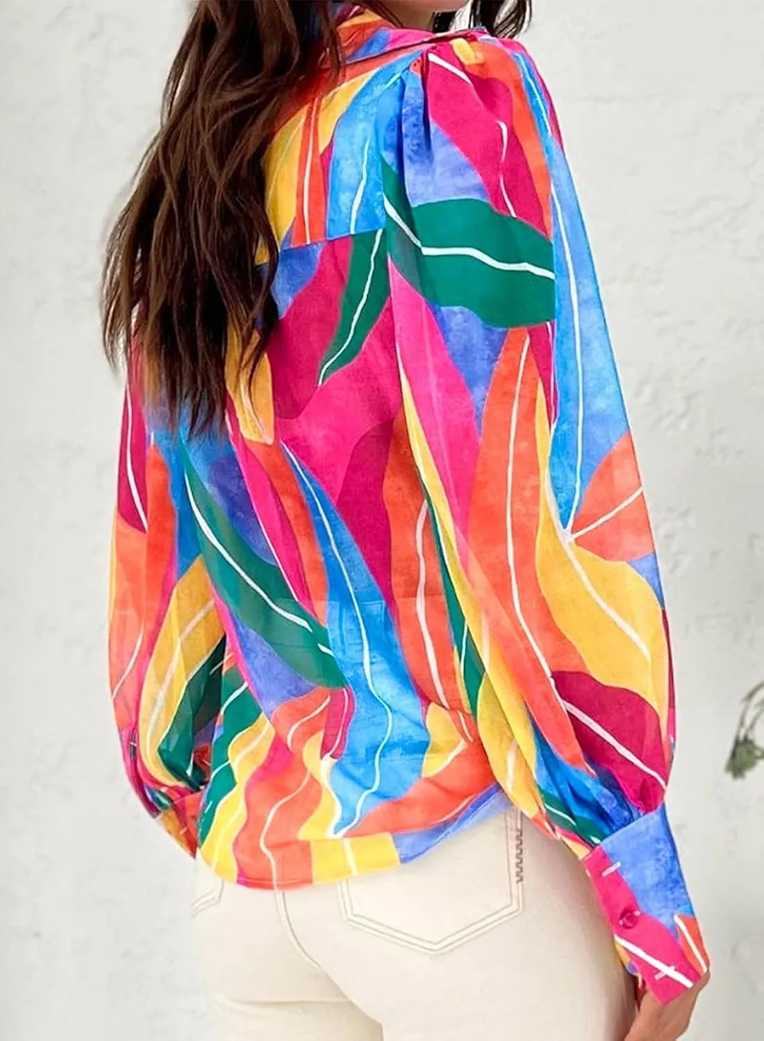 Zeagoo Womens Shirts Button Down Printed Lantern Long Sleeve Blouse Fashion Casual Tops 2025