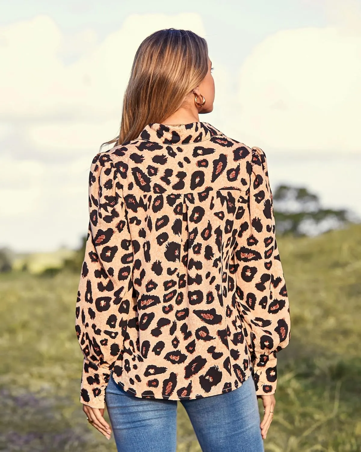 Zeagoo Womens Shirts Button Down Printed Lantern Long Sleeve Blouse Fashion Casual Tops 2025