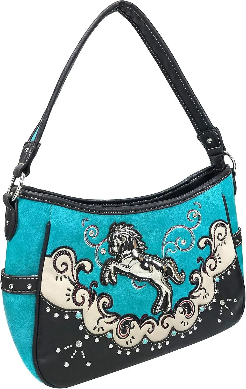 Zelris Western Mustang Horse Turquoise Embroidery Conceal Carry Women Hobo Purse