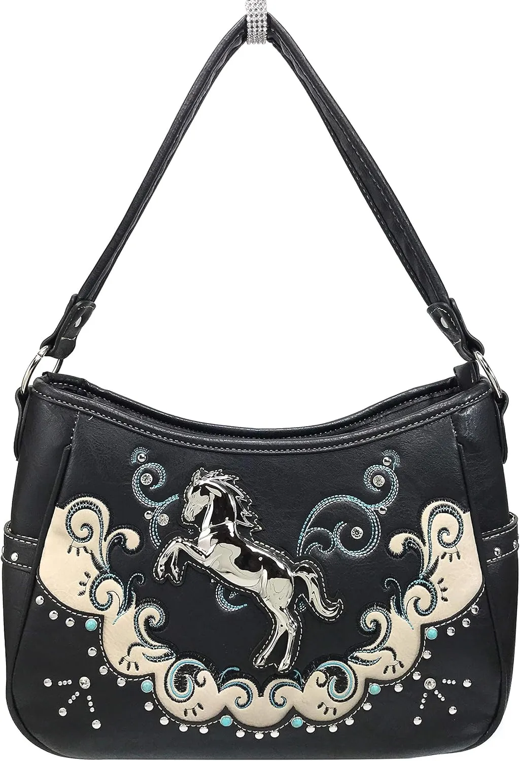 Zelris Western Mustang Horse Turquoise Embroidery Conceal Carry Women Hobo Purse