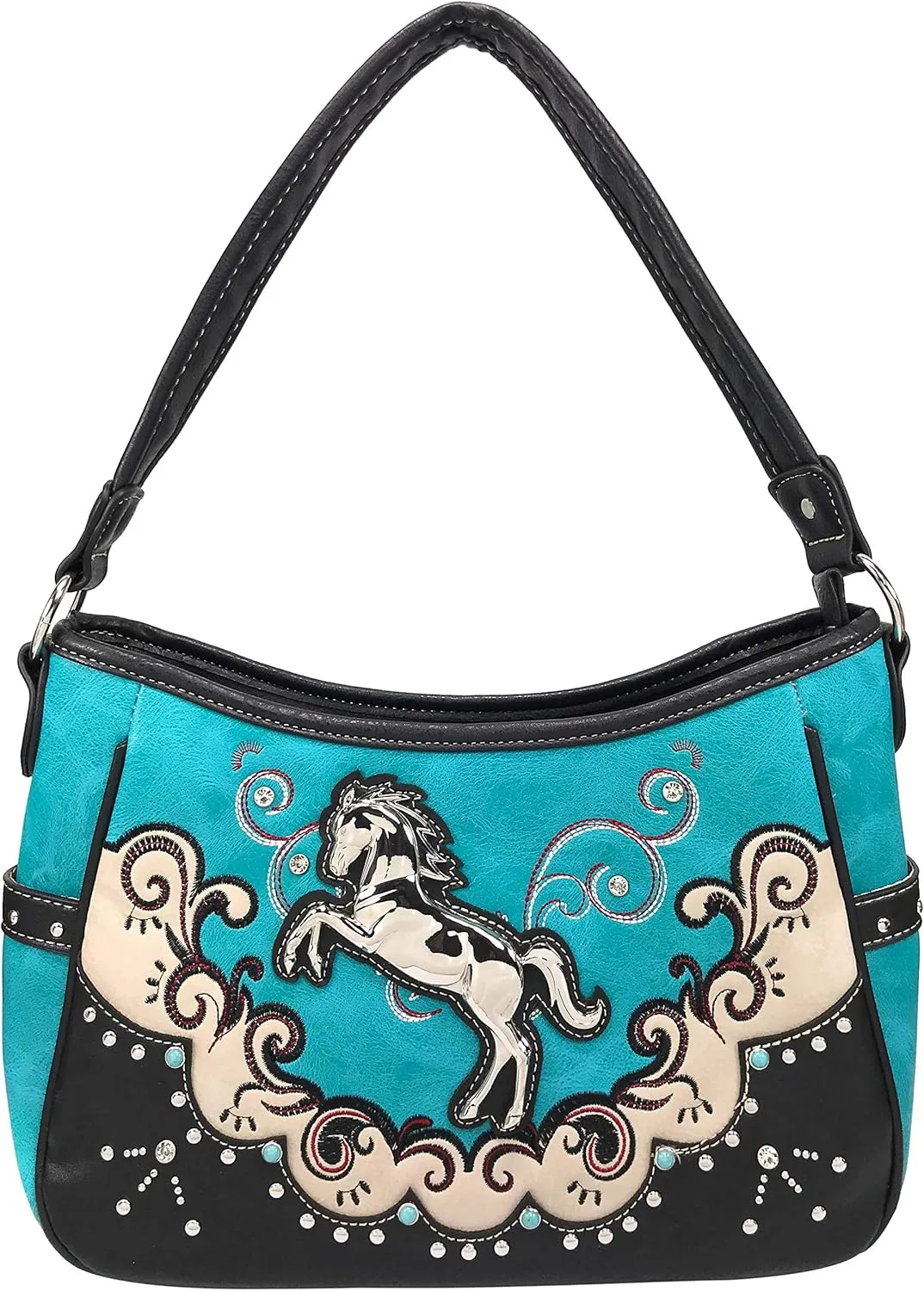 Zelris Western Mustang Horse Turquoise Embroidery Conceal Carry Women Hobo Purse