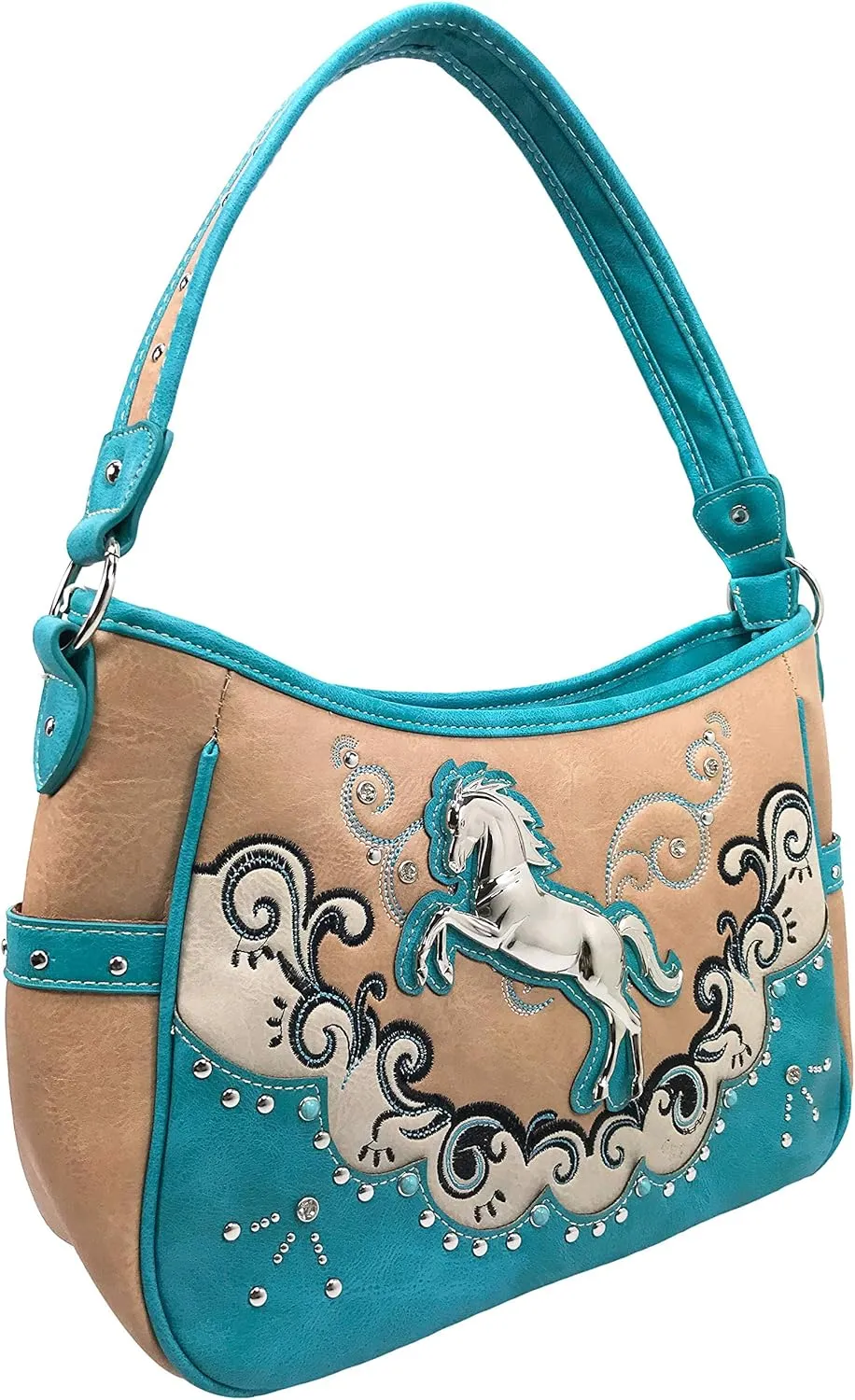 Zelris Western Mustang Horse Turquoise Embroidery Conceal Carry Women Hobo Purse