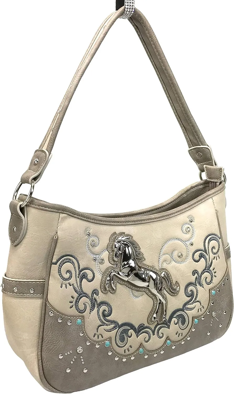 Zelris Western Mustang Horse Turquoise Embroidery Conceal Carry Women Hobo Purse