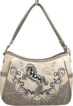 Zelris Western Mustang Horse Turquoise Embroidery Conceal Carry Women Hobo Purse