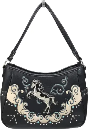 Zelris Western Mustang Horse Turquoise Embroidery Conceal Carry Women Hobo Purse