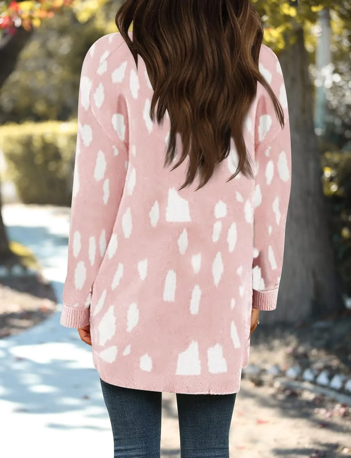 ZESICA Women's Fall Winter Long Sleeves Open Front Leopard Print Knitted Sweater Cardigan Coat Outwear
