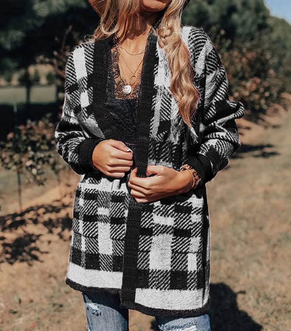 ZESICA Women's Fall Winter Long Sleeves Open Front Leopard Print Knitted Sweater Cardigan Coat Outwear