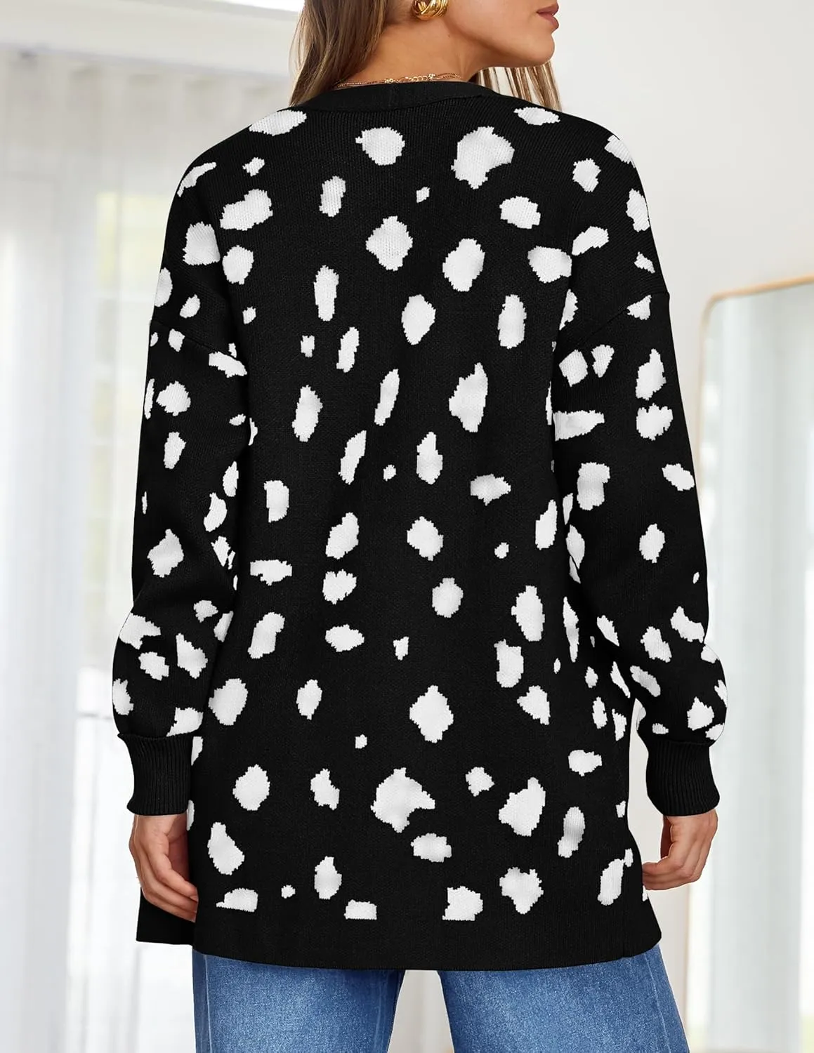ZESICA Women's Fall Winter Long Sleeves Open Front Leopard Print Knitted Sweater Cardigan Coat Outwear
