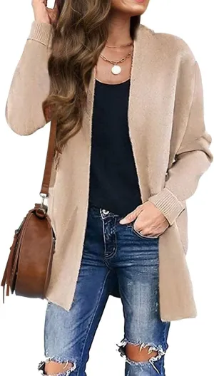 ZESICA Women's Fall Winter Long Sleeves Open Front Leopard Print Knitted Sweater Cardigan Coat Outwear