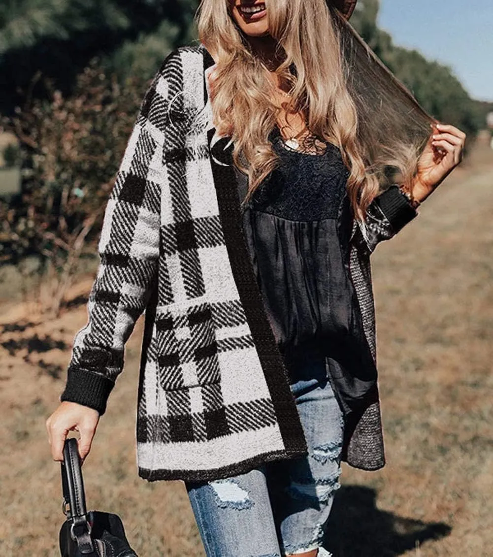 ZESICA Women's Fall Winter Long Sleeves Open Front Leopard Print Knitted Sweater Cardigan Coat Outwear