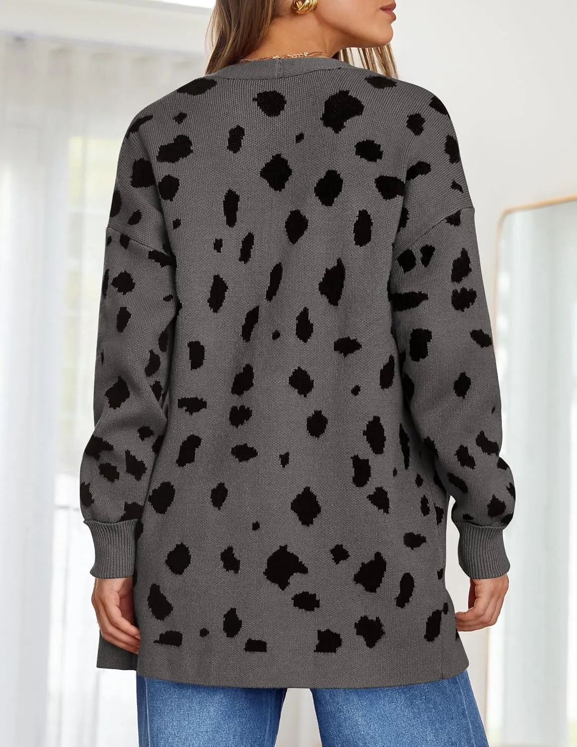 ZESICA Women's Fall Winter Long Sleeves Open Front Leopard Print Knitted Sweater Cardigan Coat Outwear